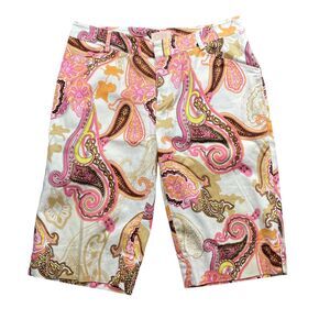 Claudia Romana Golf Bermuda Shorts Paisley Pockets (see measurements)